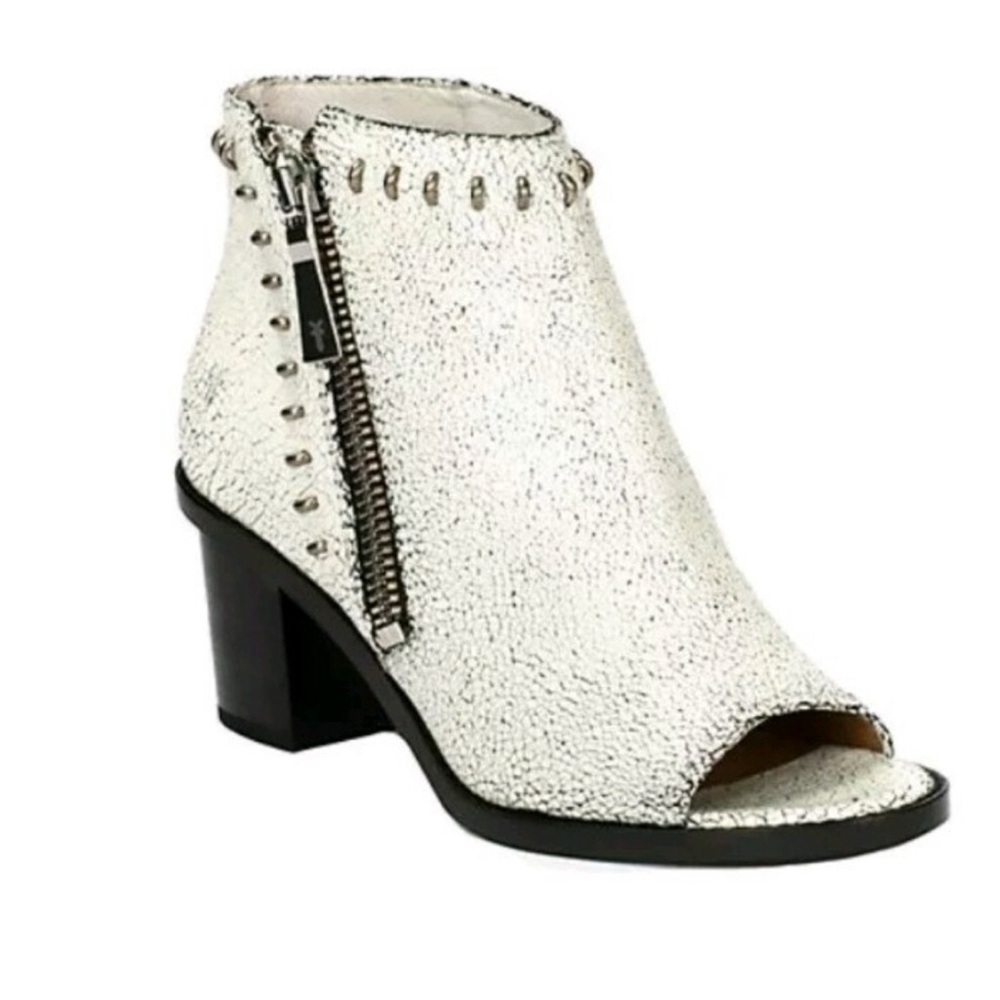 Frye White Textured Peep-Toe Ankle Booties